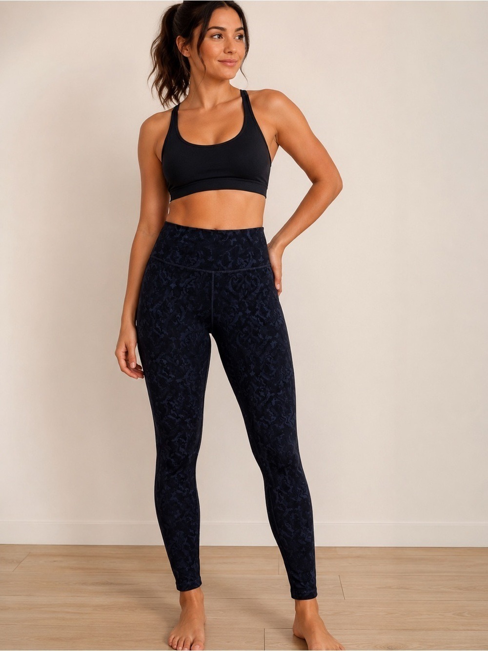 Lululemon High Rise Navy Print Leggings Size 4 28 Inch